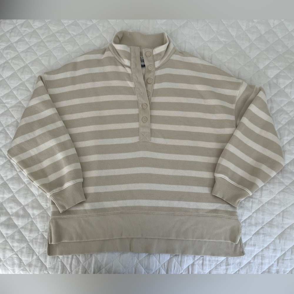 Aerie Big Hug Henley Sweatshirt Beige